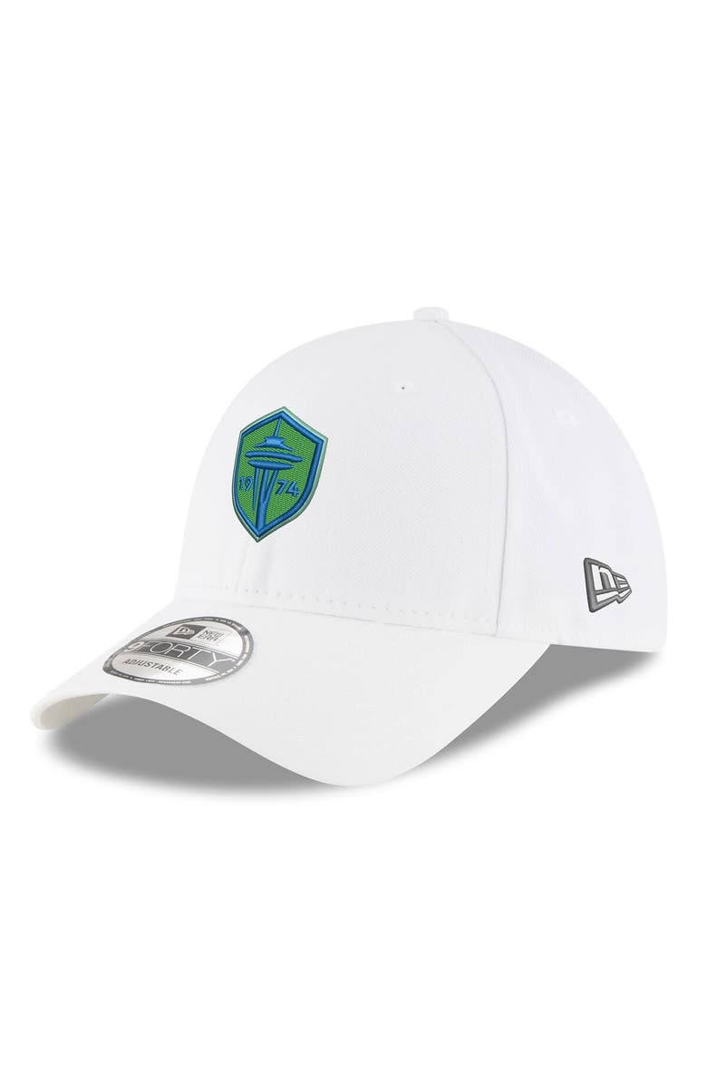 New Era Men's New Era  White Seattle Sounders FC  Primary Logo 9FORTY Adjustable Hat, Main, color, 
