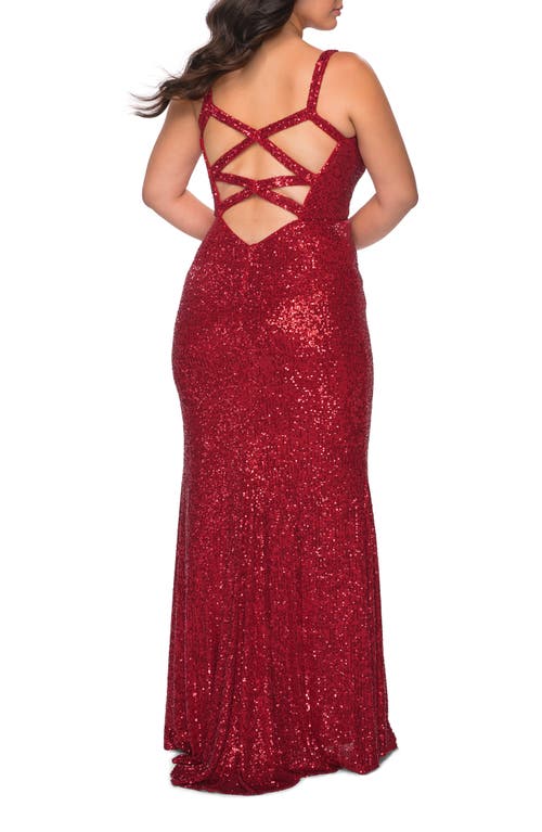 La Femme Sequined Curvy Dress With Criss Cross Back