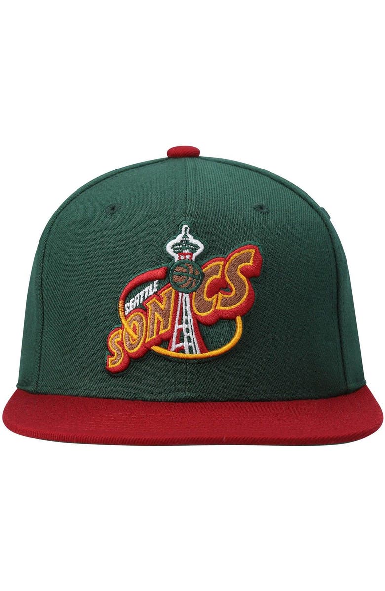 Mitchell & Ness Men's Mitchell & Ness Green/Red Seattle SuperSonics Hardwood Classics Team Two-Tone 2.0 Snapback Hat, Alternate, color, Green