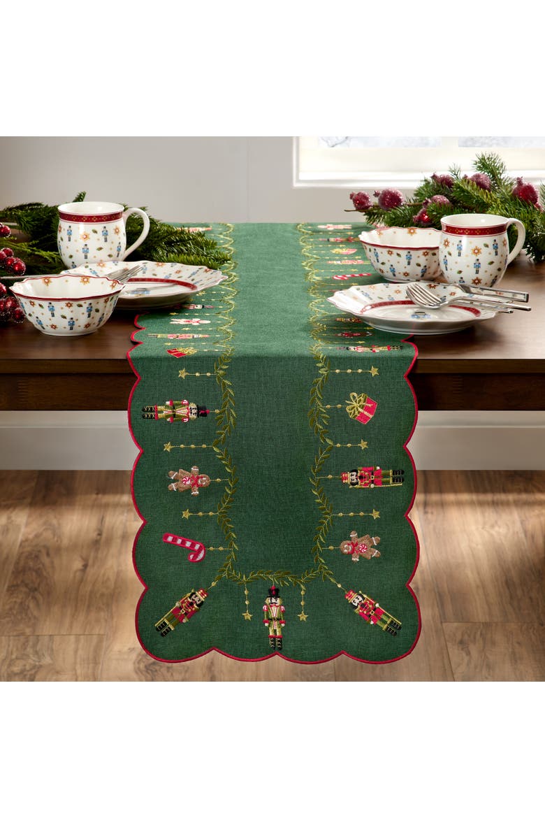 Nutcracker Noel Embroidered Table Runner, Green - 14"W x 72"L, Alternate, color, Green
