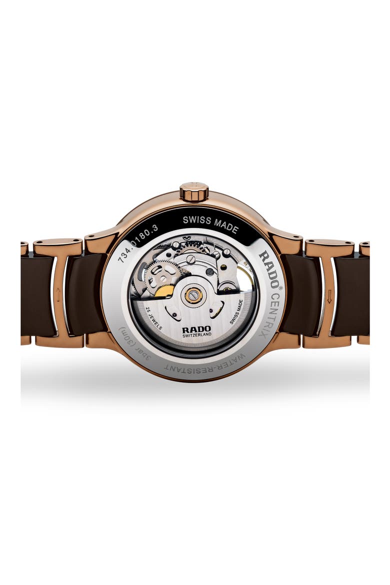 Centrix Automatic Open Heart Ceramic Bracelet Watch, 38mm, Alternate, color, BROWN/ ROSE GOLD