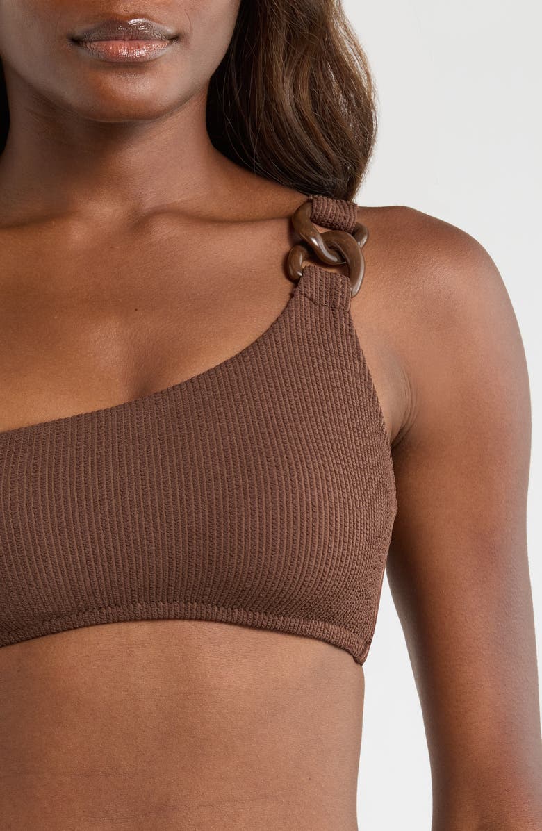 Sanctuary One Shoulder Ring Bikini Top, Alternate, color, Espresso