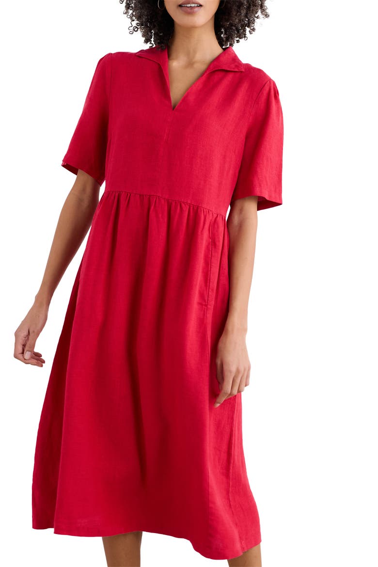 Fen Violet Linen Midi Shirtdress, Main, color, SCARLET