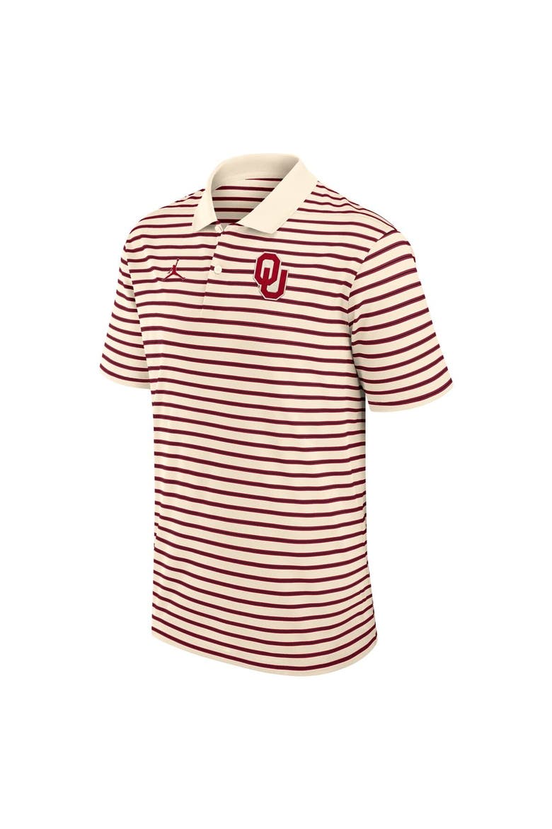 Men's Jordan Brand Tan/Crimson Oklahoma Sooners Striped Primary Logo Performance Polo, Alternate, color, Tan