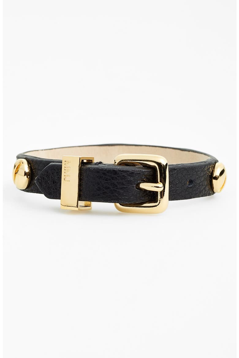 'Screw It' Leather Buckle Bracelet, Main, color, BLACK/ GOLD