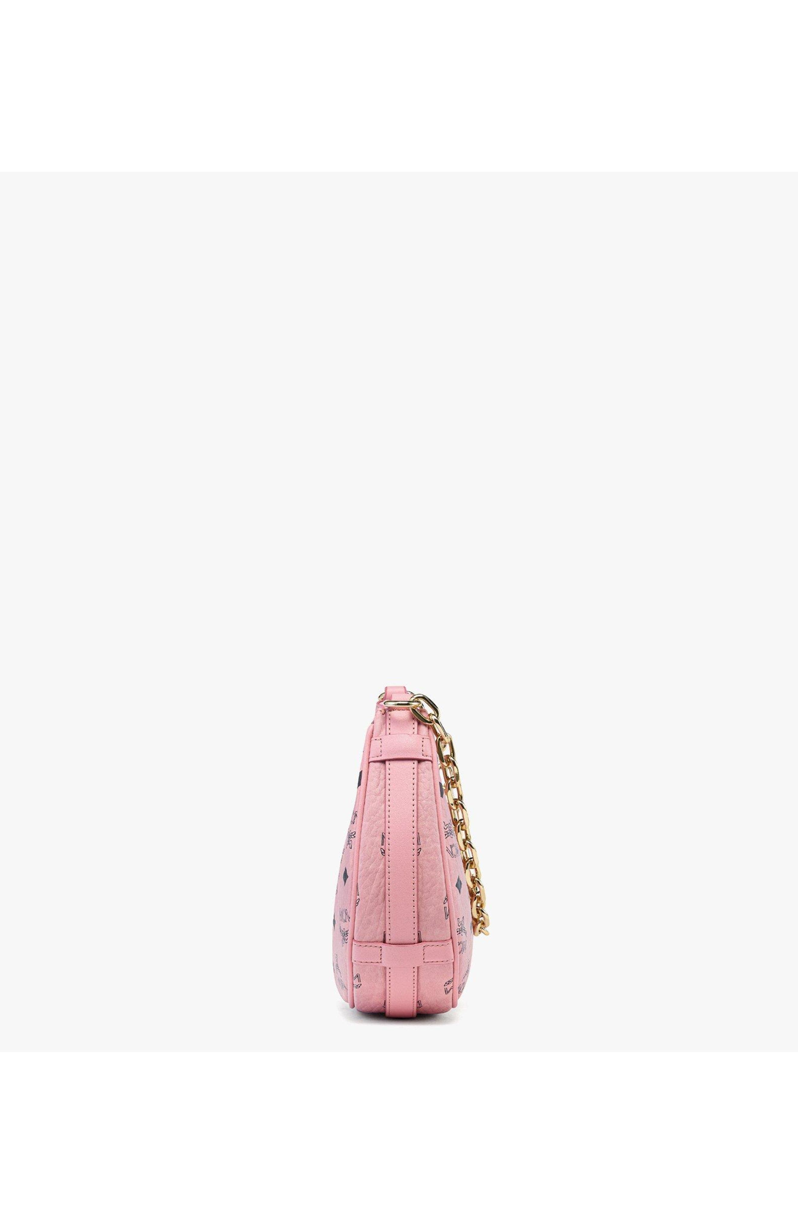 MCM Aren Crescent Hobo Bag in Visetos, Alternate, color, Pink