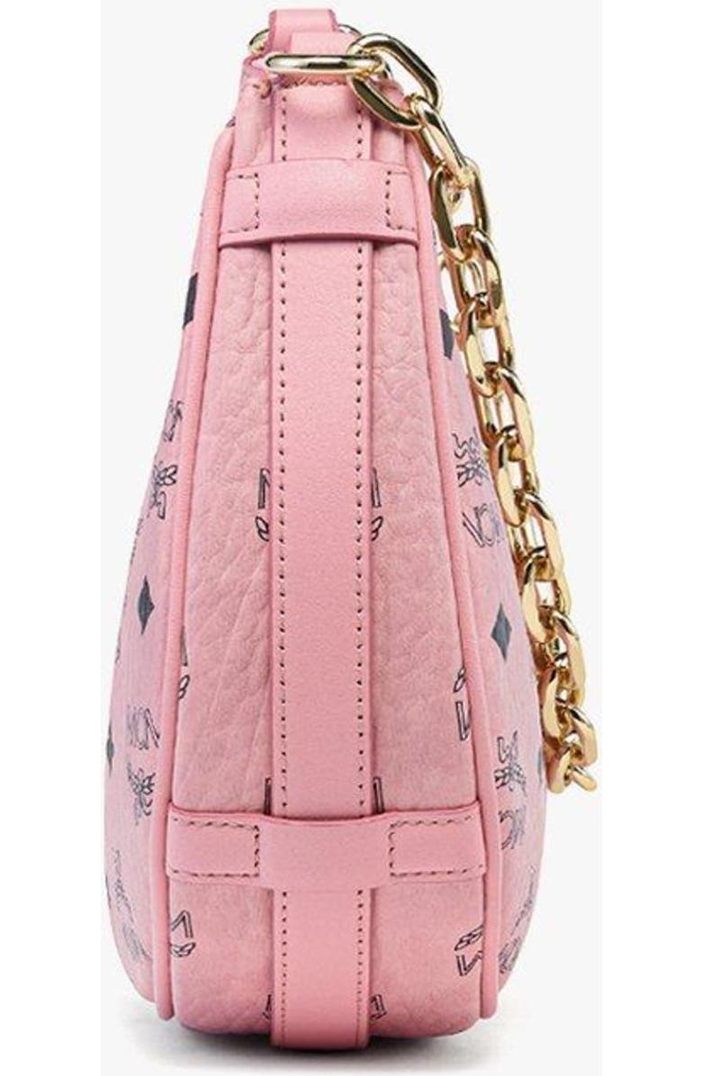 MCM Aren Crescent Hobo Bag in Visetos, Alternate, color, Pink