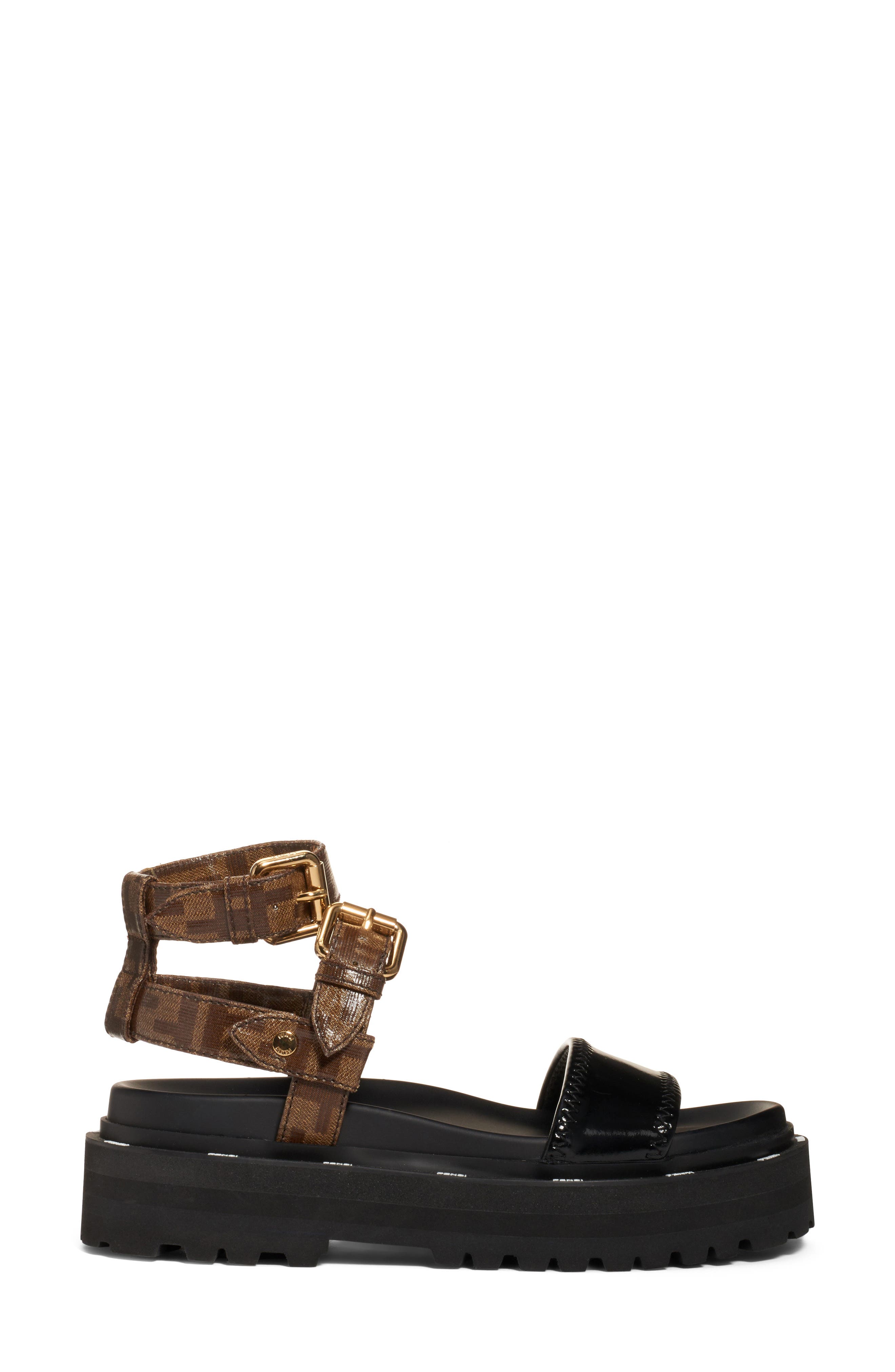 Fendi FF Strappy Platform Sandal, Alternate, color, 