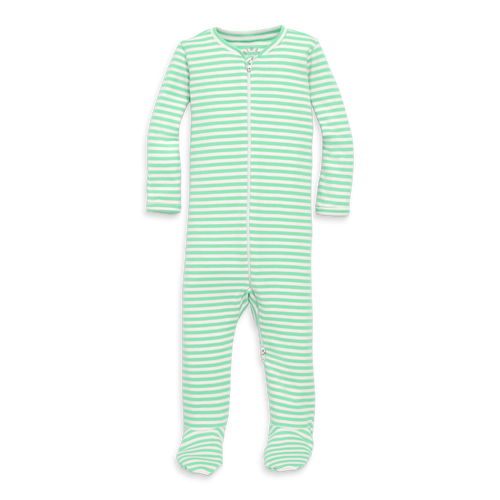 Shop Primary Baby Organic Zip Footie In Stripe In Clover Ivory Mini Stripe