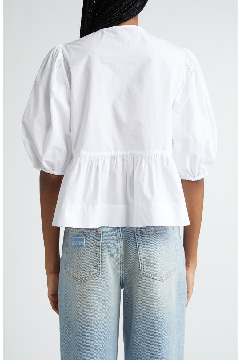 Puff Sleeve Organic Cotton Poplin Peplum Blouse, Alternate, color, BRIGHT WHITE