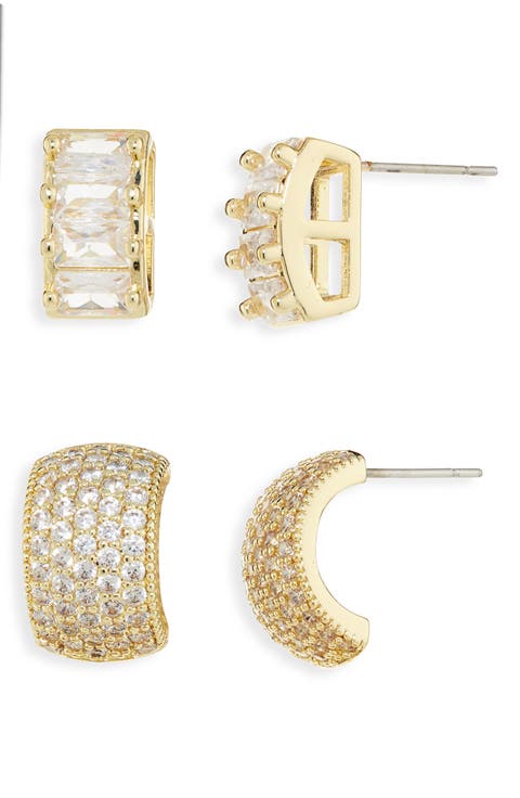 Set of 2 Cubic Zirconia Button Stud Earrings