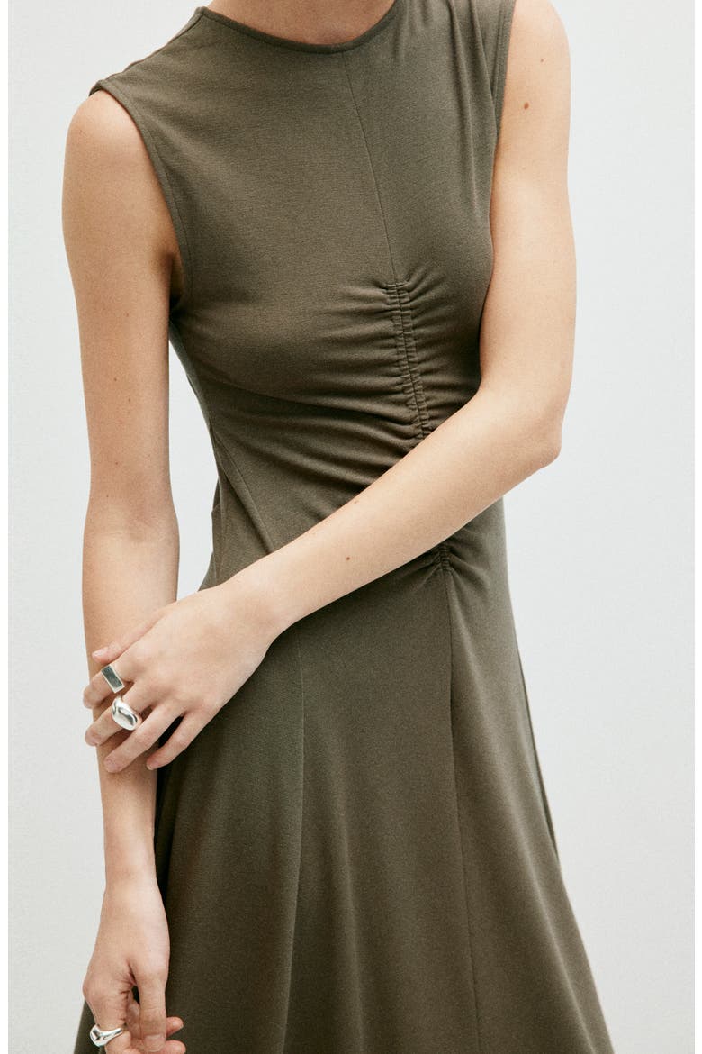 Ruched Sleeveless Midi Dress, Alternate, color, KHAKI GREEN