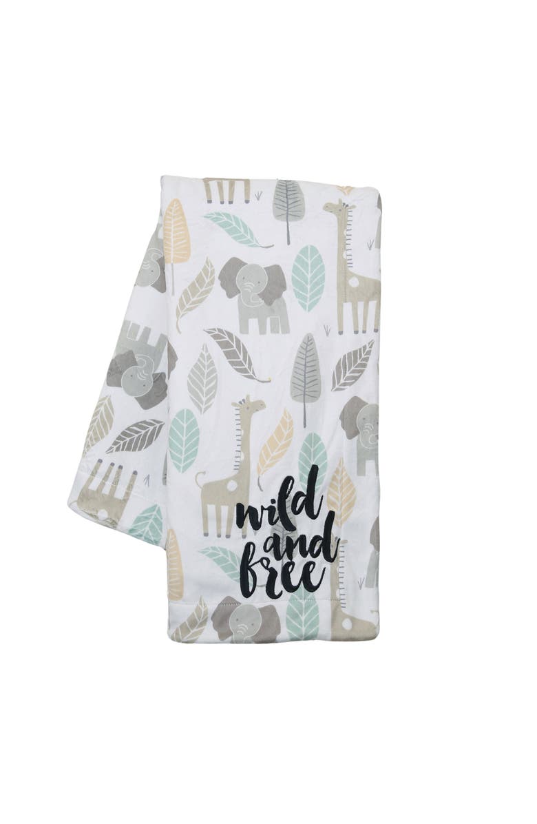 Lambs & Ivy Jungle Friends Elephant/Giraffe Safari Soft Fleece Baby Blanket, Main, color, Green