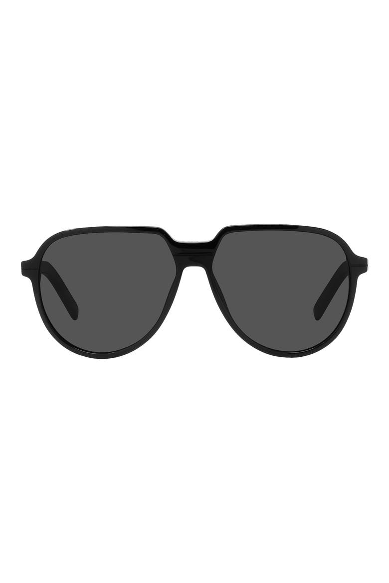 'DiorEssential AI 58mm Pilot Sunglasses, Main, color, SHINY BLACK / SMOKE