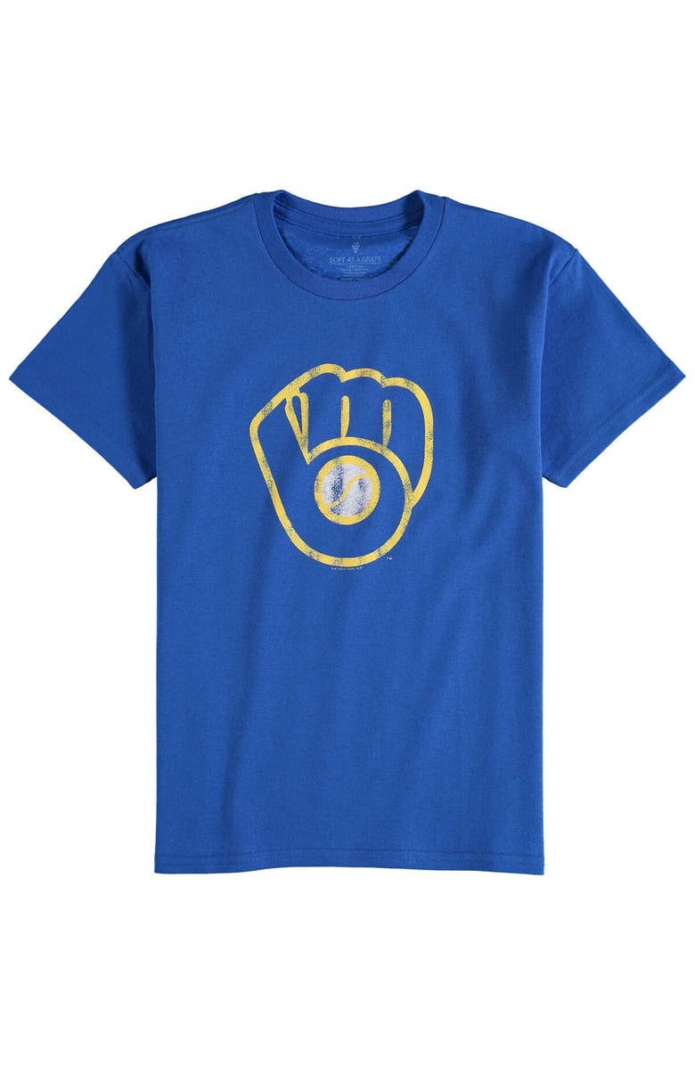 SOFT AS A GRAPE Milwaukee Brewers Youth Distressed Logo T-Shirt - Royal Blue, Main, color,