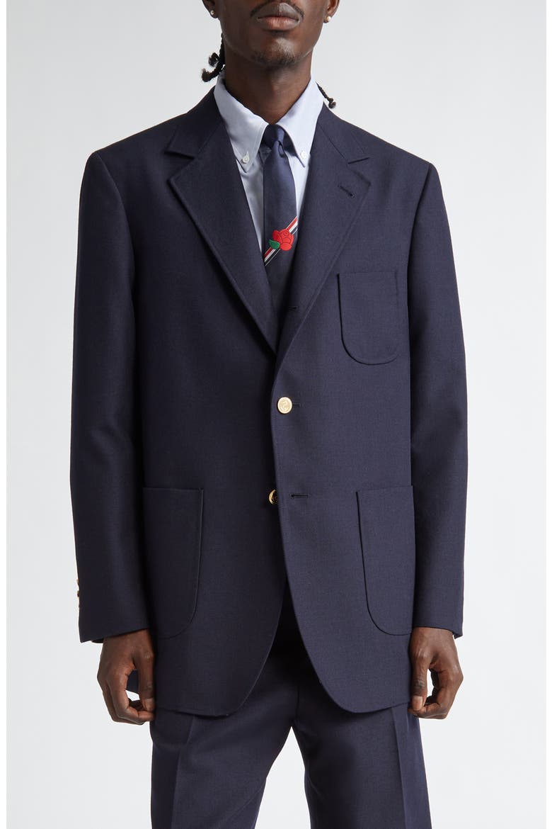 Unstructured Virgin Wool Hopsack Sport Coat, Main, color, NAVY