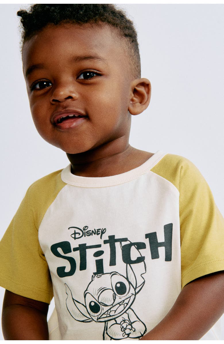 H&M Print-motif Cotton T-shirt, Alternate, color, Cream/Lilo & Stitch