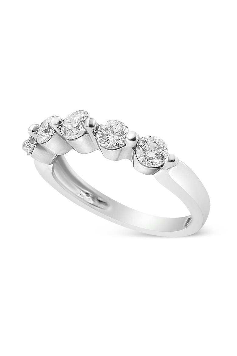 14K White Gold 1.00 Cttw Round Cut Diamond 5-Stone Band Ring, Alternate, color, White