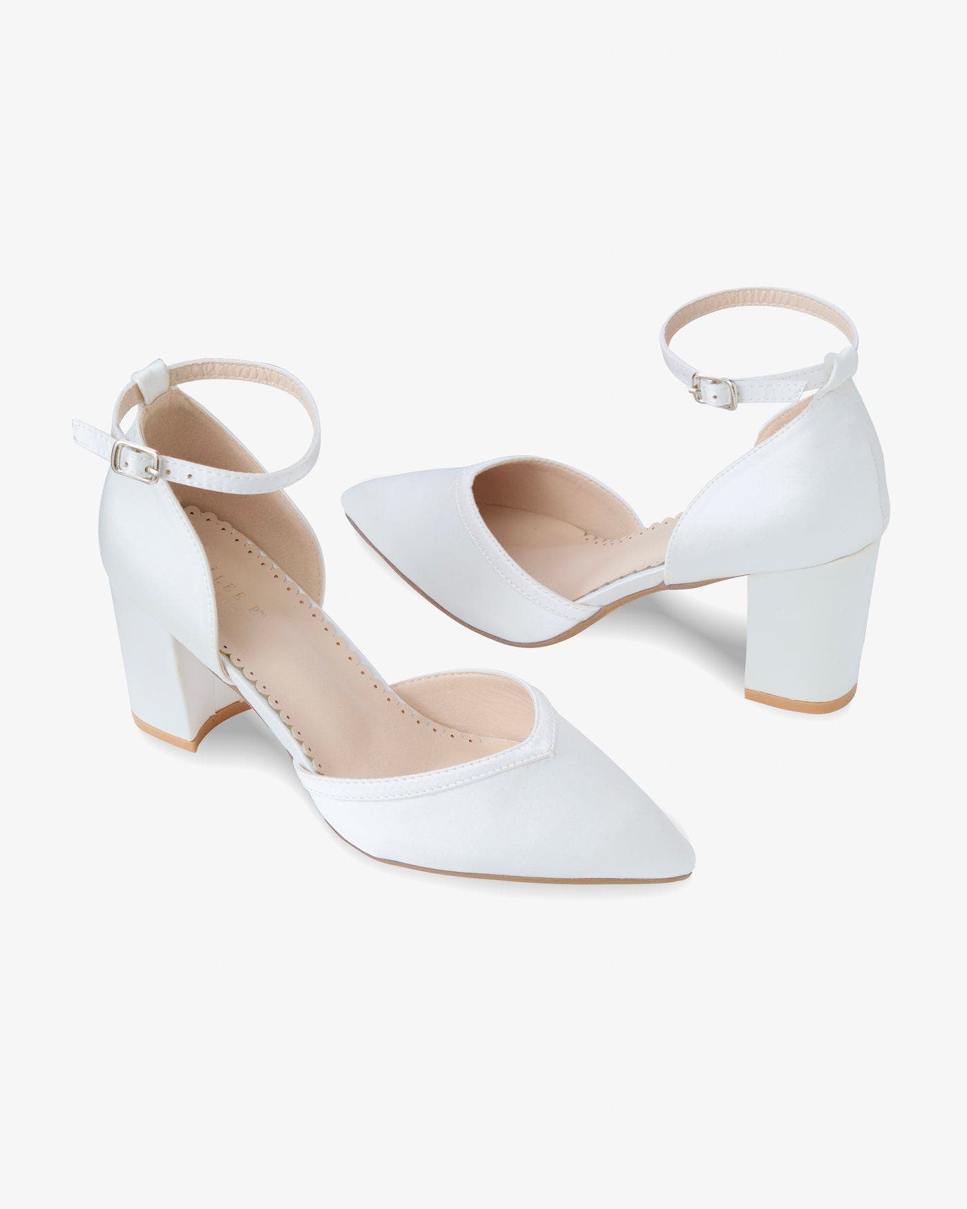 Kailee P Sally Satin Block Heels Wedding Shoes, Alternate, color, White