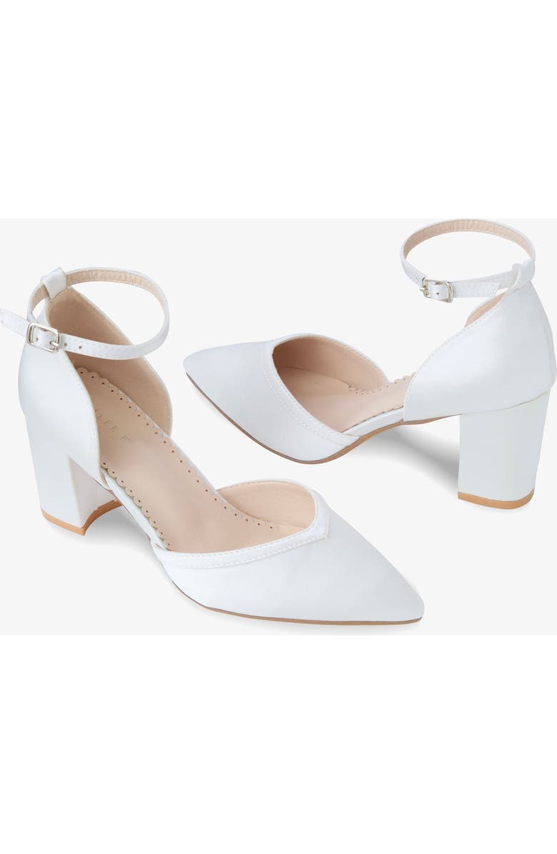 Kailee P Sally Satin Block Heels Wedding Shoes, Alternate, color, White
