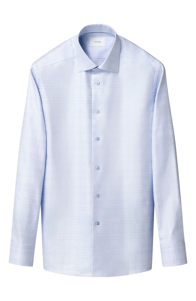 Eton Slim Fit Check King Twill Dress Shirt, Alternate, color, Light Blue