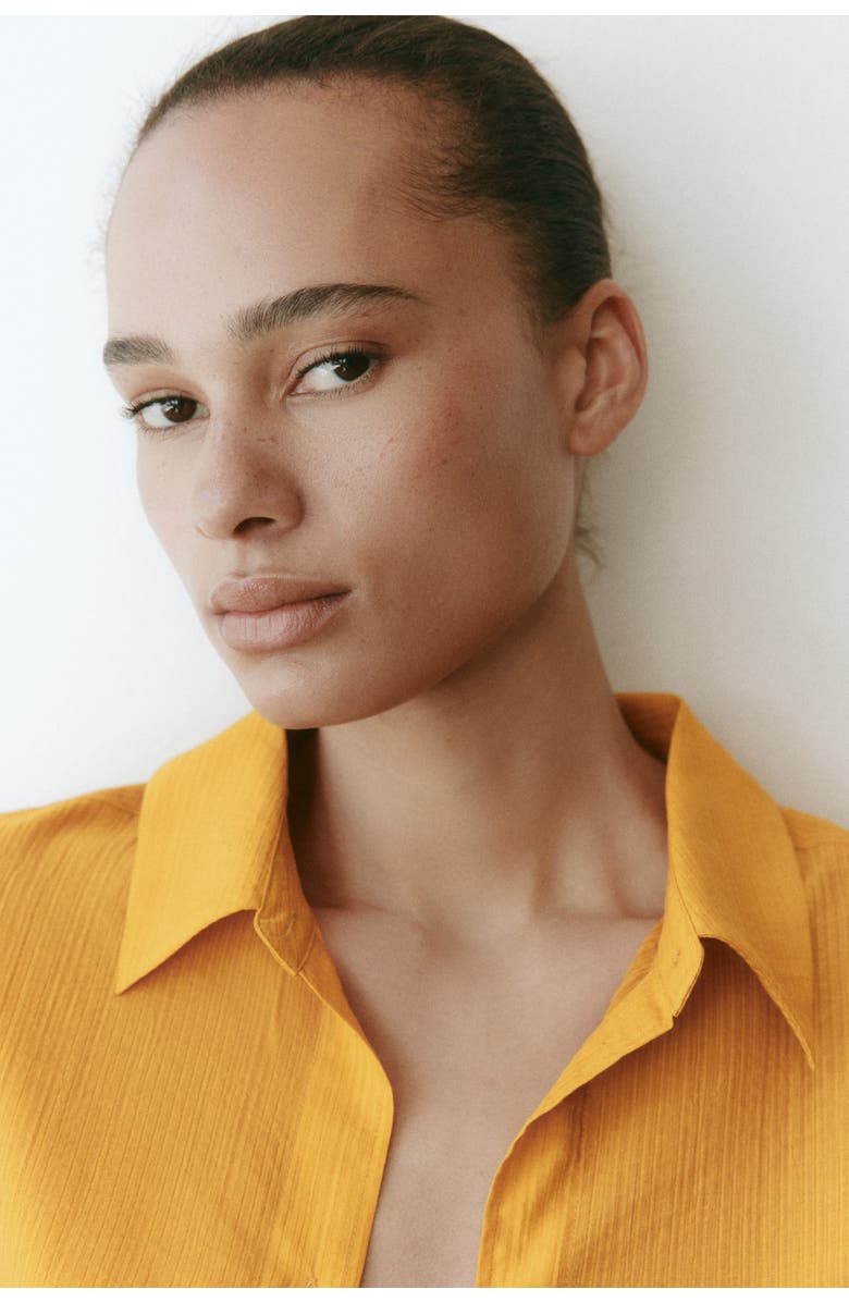 H&M Oversized Crinkled Shirt, Alternate, color, Dark Yellow