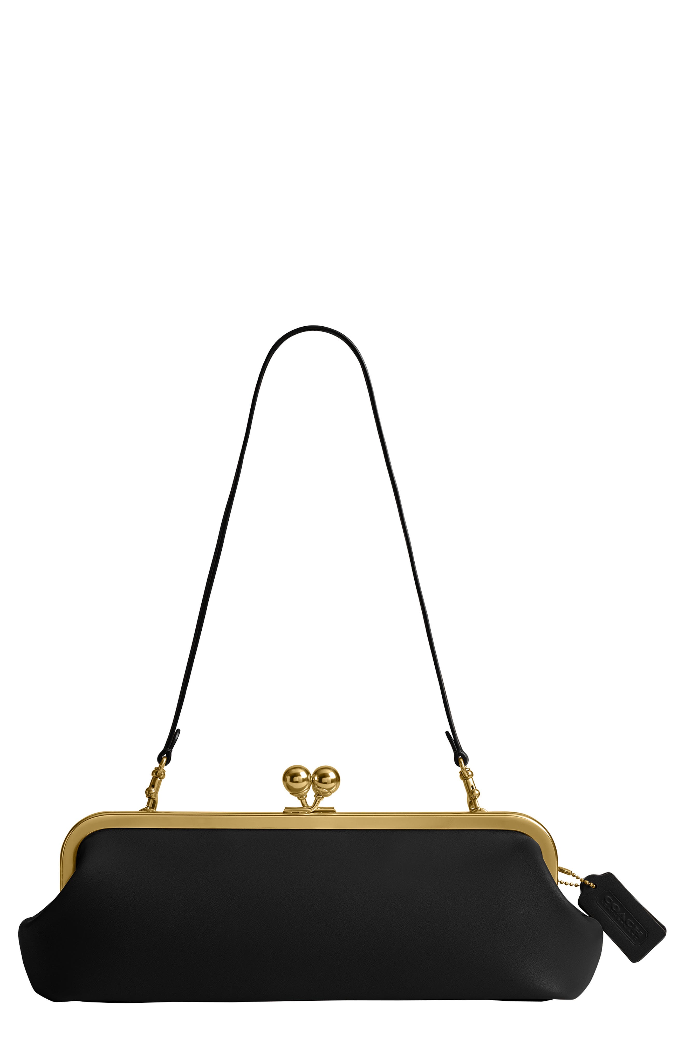 Kisslock Glovetanned Leather Frame Clutch, Main, color, B4/ BLACK