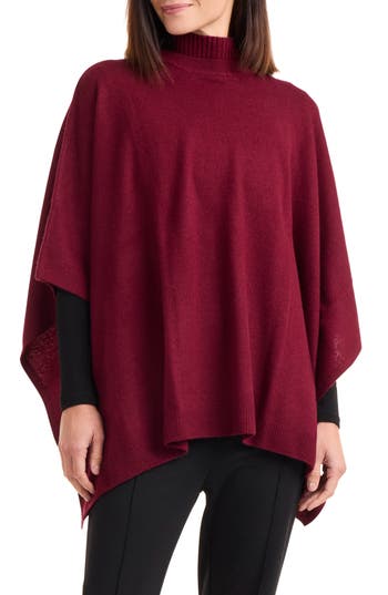 Bruno Magli Turtleneck Wool & Cashmere Poncho In Burgundy