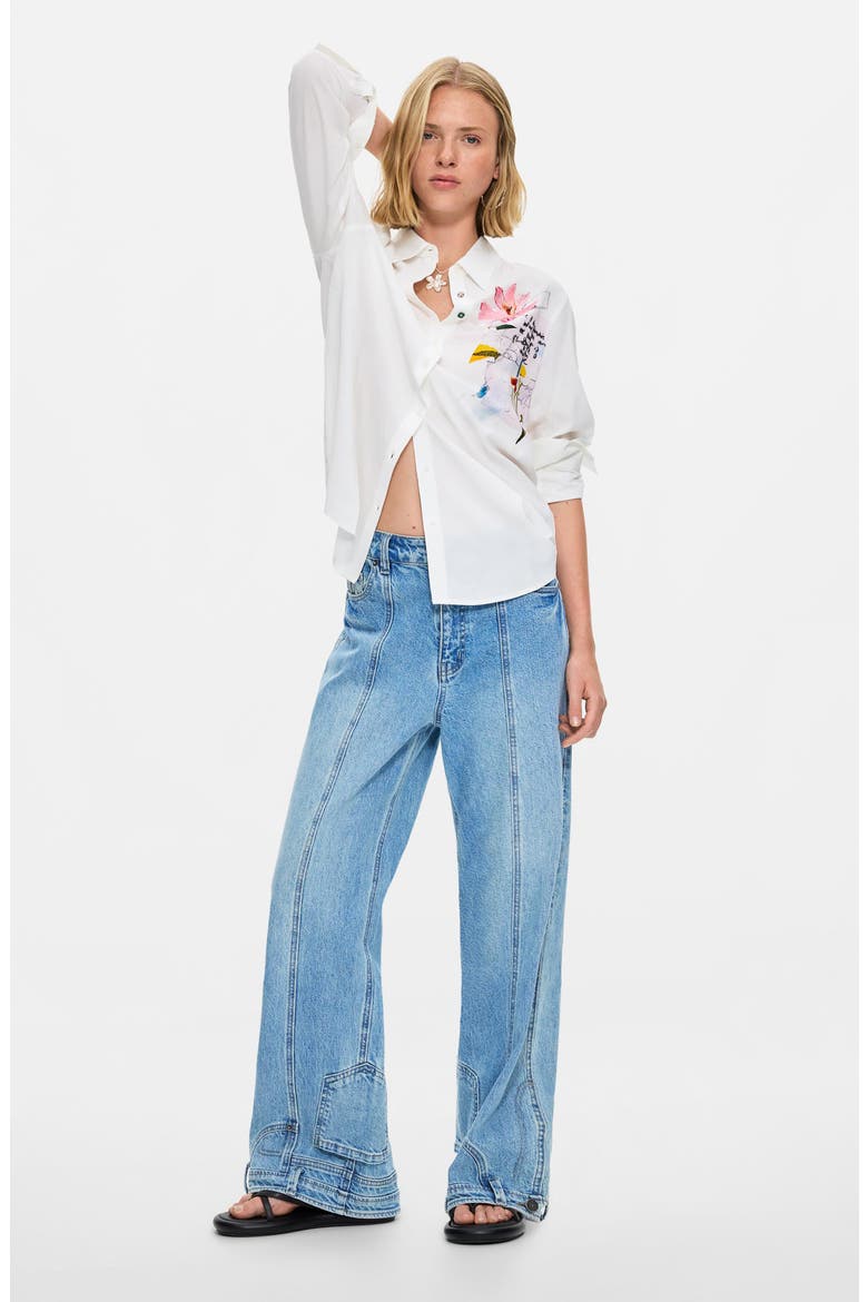 Screenprint Button-Up Shirt, Alternate, color, WHITE