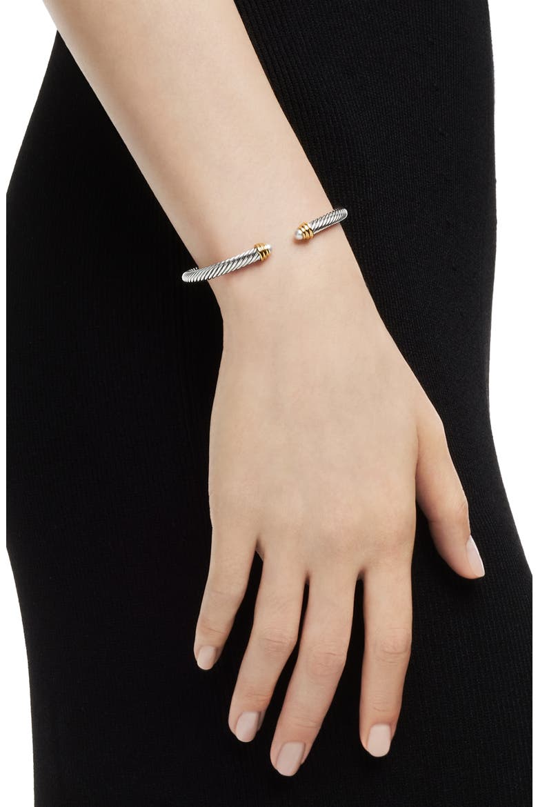 Classic Cable Bracelet in Sterling Silver with 14K Yellow Gold & Semiprecious Stone, 5mm, Alternate, color, PEARL