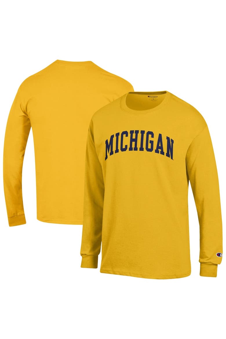 Men's Champion  Maize Michigan Wolverines Basic Arch Long Sleeve T-Shirt, Alternate, color, Maize
