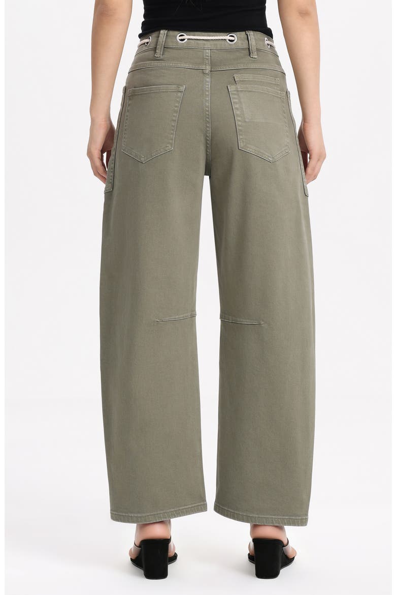 High Waist Drawstring Barrel Leg Jeans, Alternate, color, GREEN