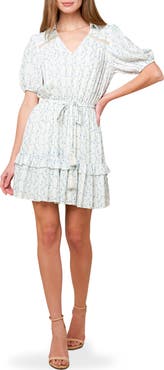 FLYING TOMATO Floral Puff Sleeve Fit & Flare Minidress