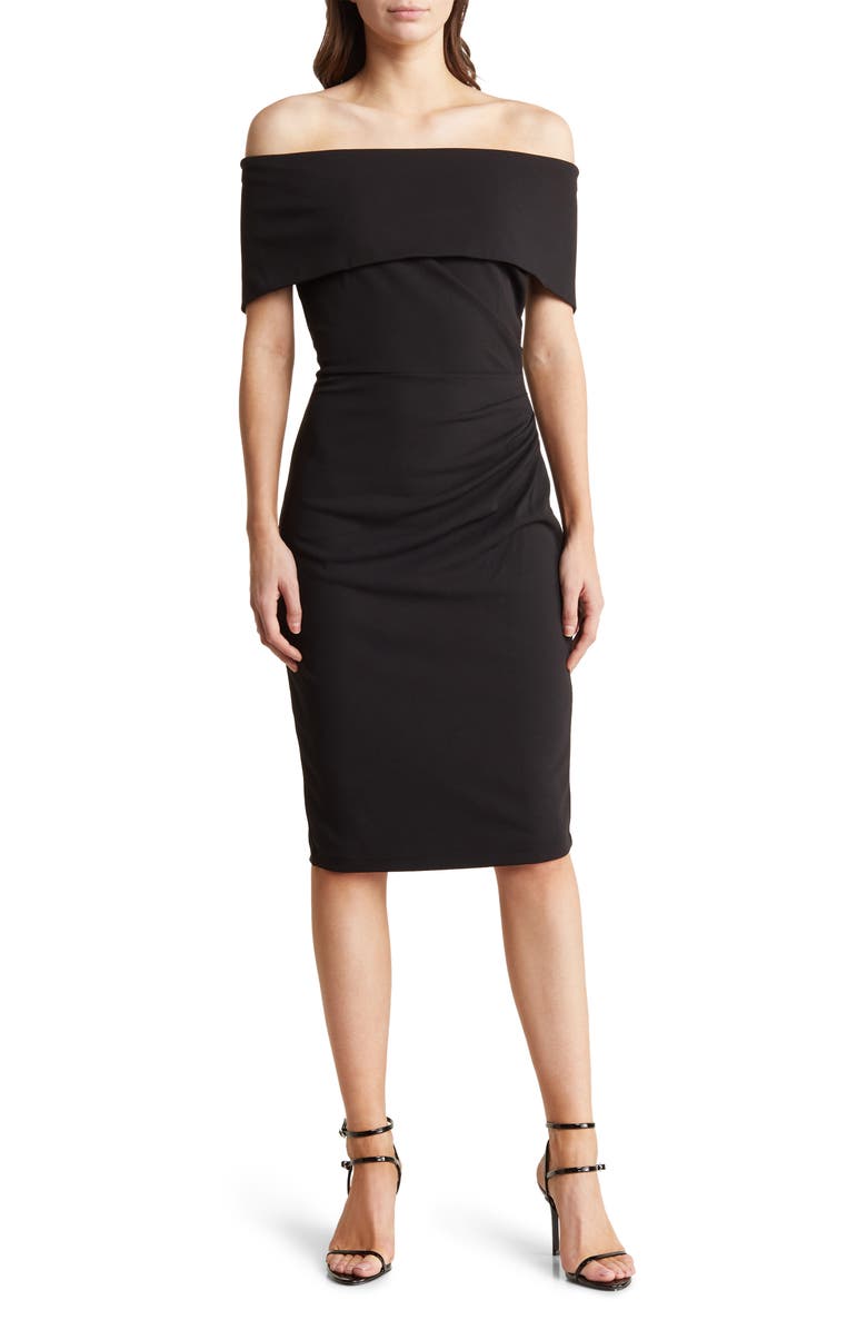 Marina Off the Shoulder Short Sleeve Sheath Dress, Main, color,