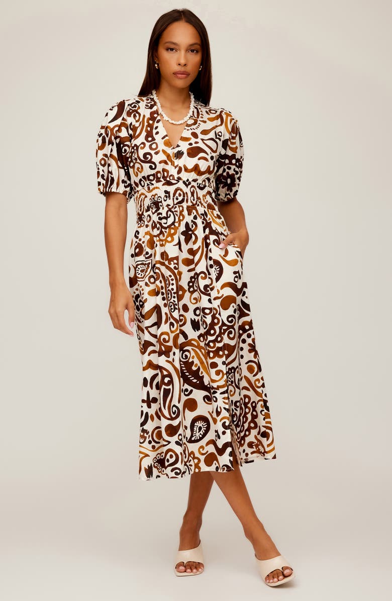 FIFTEEN TWENTY Poppy Mixed Print Cotton Midi Dress, Alternate, color, Batik Print