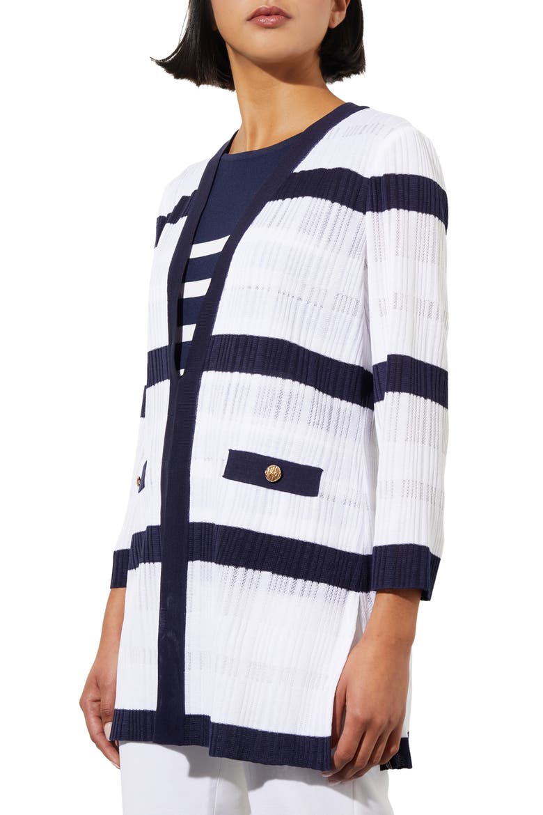 Rib Stripe Sheer Knit Jacket, Alternate, color, WHITE/ INDIGO
