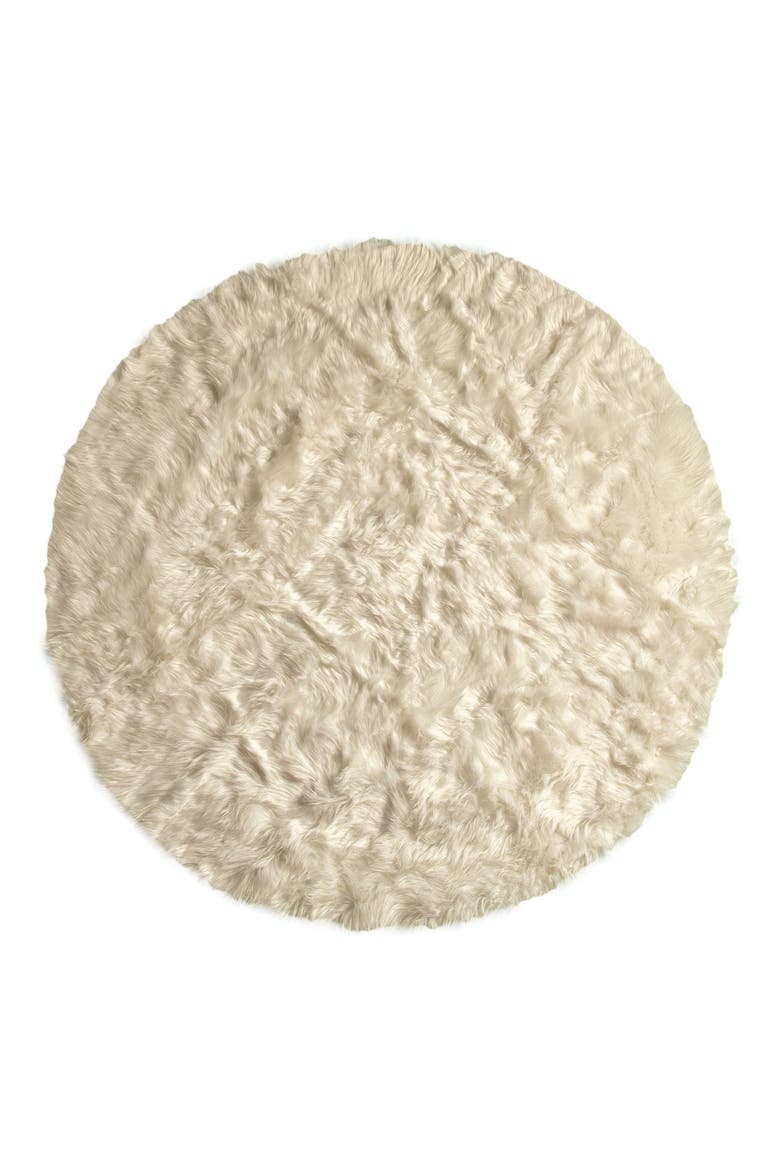 Arlington Circular 6 Faux Fur Rug - Off White, Main, color, OFF WHITE