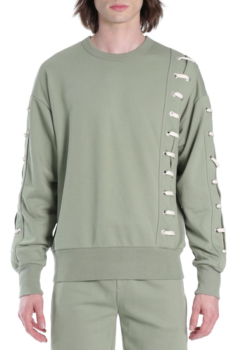 Lace-Up Sweatshirt, Main, color, GREEN LACE