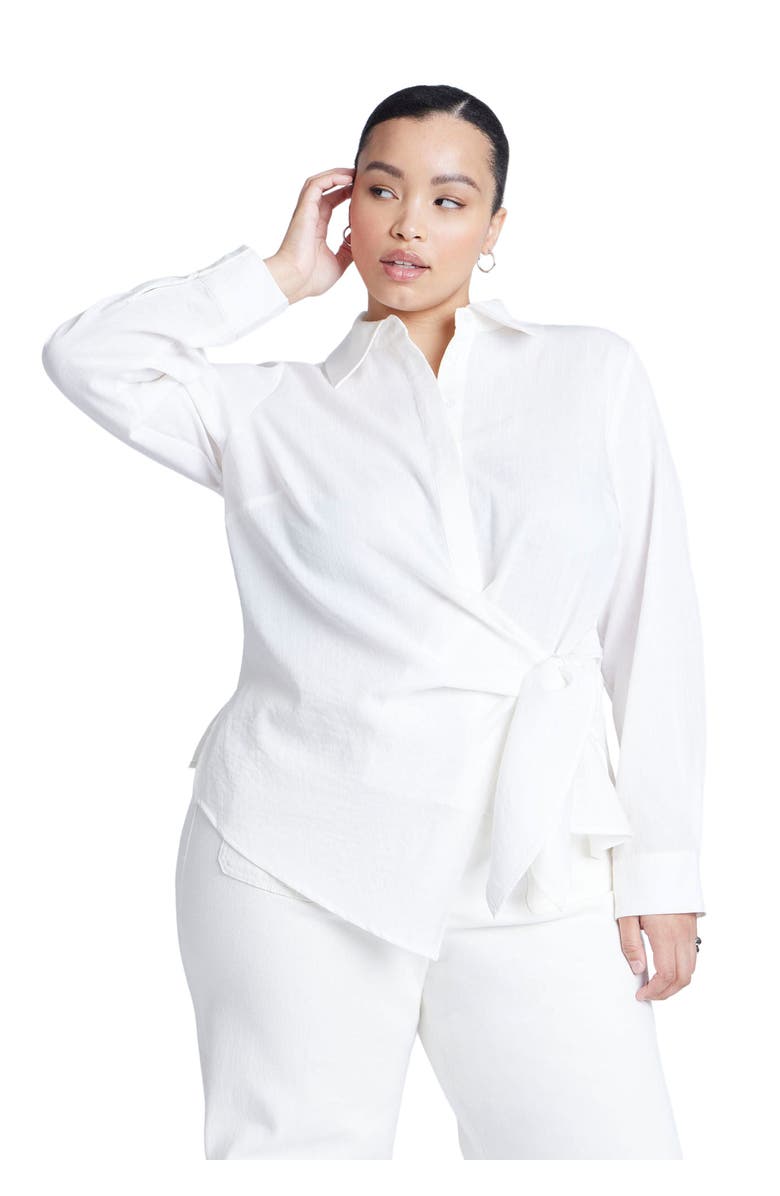 ELOQUII Hip Tie Collared Shirt, Main, color, 