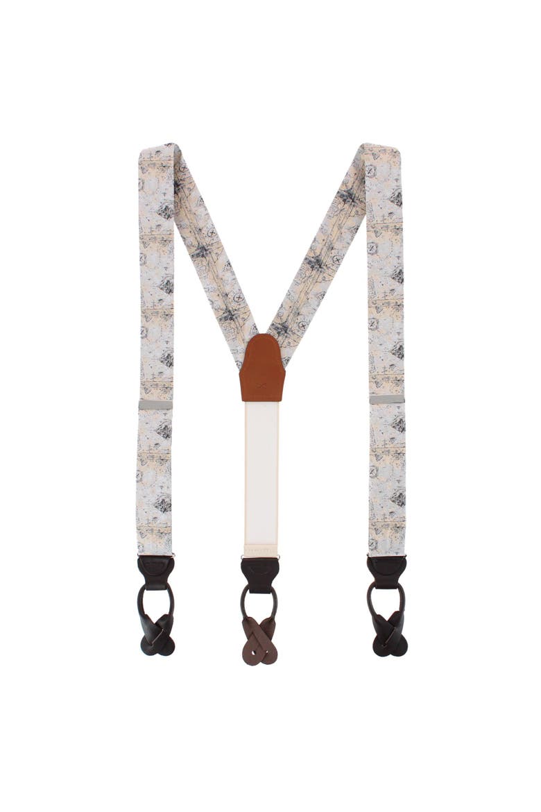 Sparrow's Bounty Treasure Map Silk Button End Suspenders, Alternate, color, Light Tan