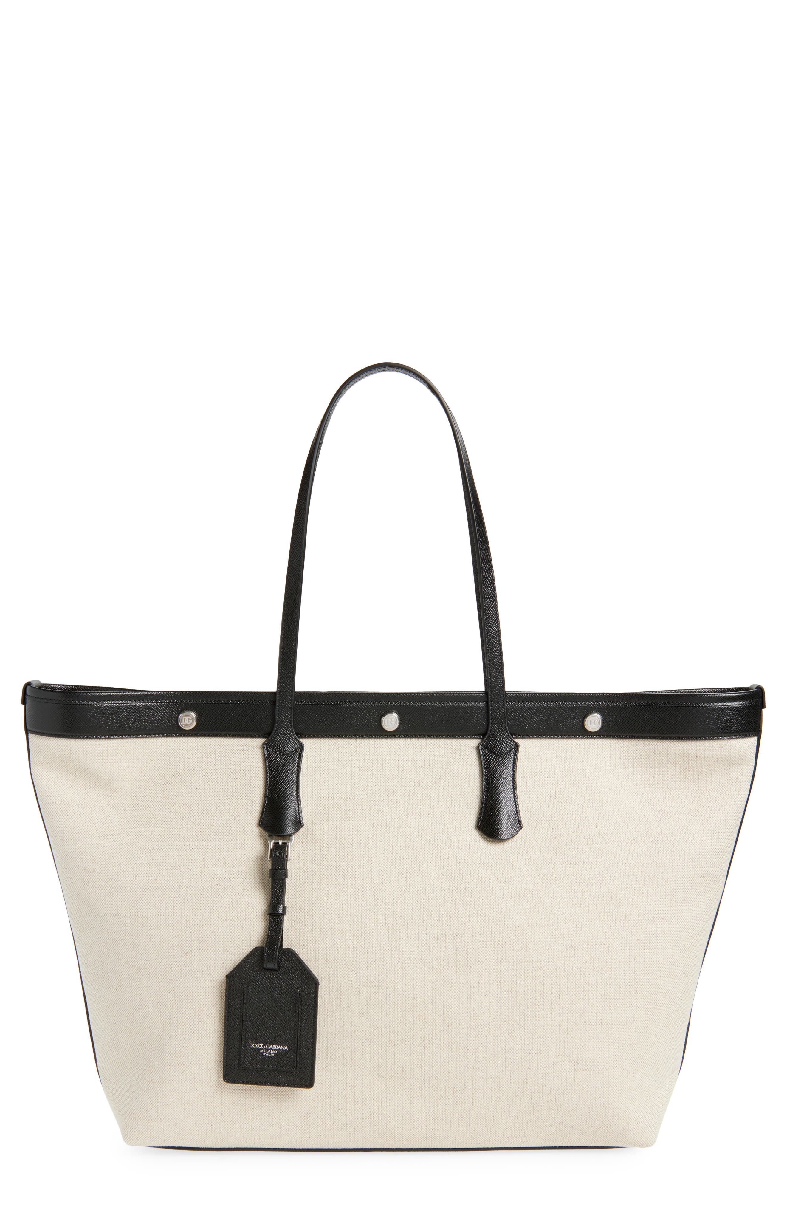 Dolce&Gabbana Atene Canvas Tote, Main, color, 8S469 Avorio/ Nero