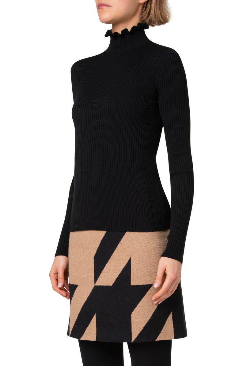 Akris punto Ruffle Mock Neck Wool Rib Sweater, Alternate, color, 