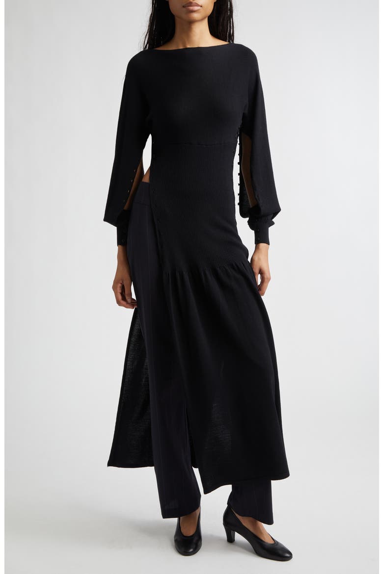 Fa Cutout Long Sleeve Extrafine Merino Wool Sweater Dress, Alternate, color, BLACK