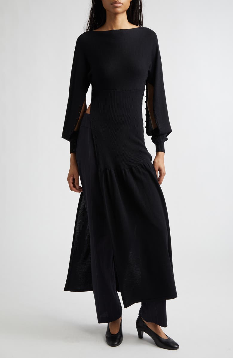 Paloma Wool Fa Cutout Long Sleeve Extrafine Merino Wool Sweater Dress, Alternate, color, Black