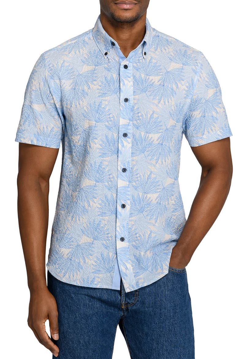 Leaf Seersucker Short Sleeve Shirt, Main, color, FRENCH BLUE