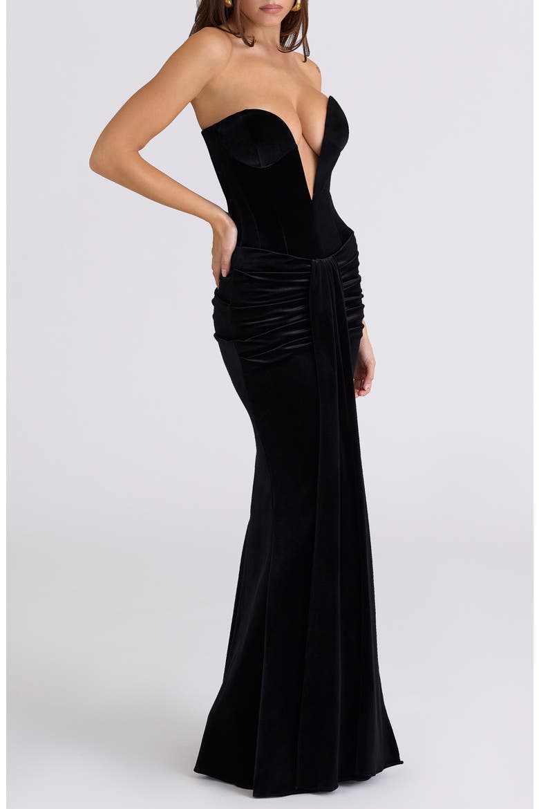 Vienne Deep Plunge Neck Velvet Gown, Alternate, color, BLACK