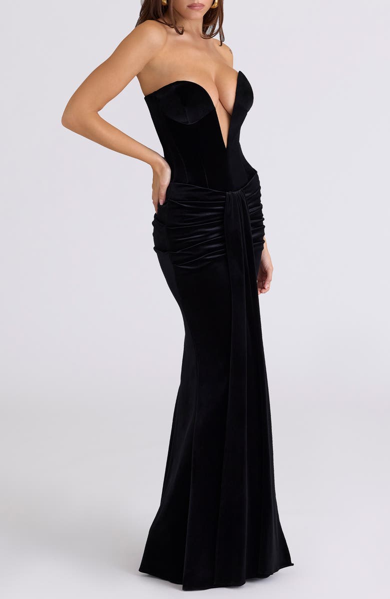 HOUSE OF CB Vienne Deep Plunge Neck Velvet Gown, Alternate, color, Black