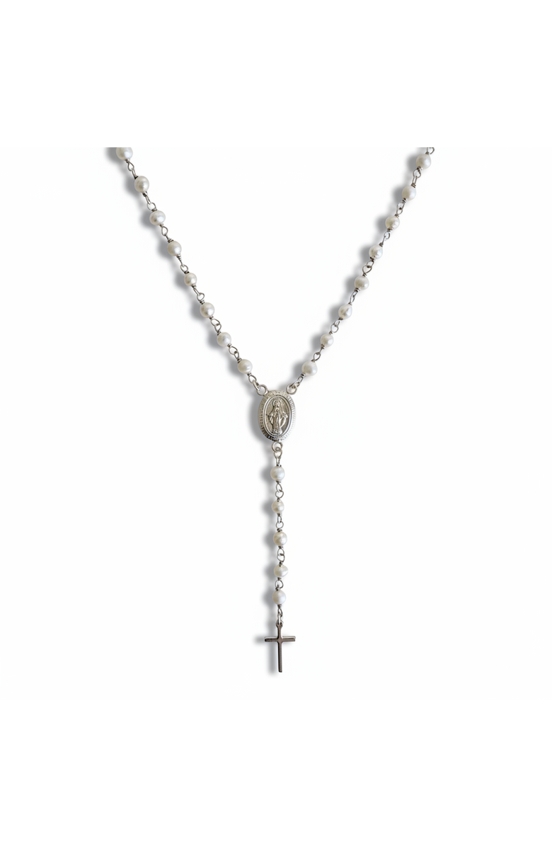 Leni James The Amelia Pearl Rosary Necklace, Main, color, White, Silver