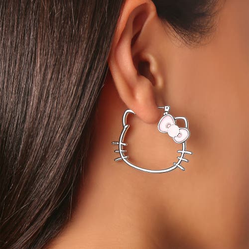 Hello Kitty Silhouette Hoop Earrings In Silver