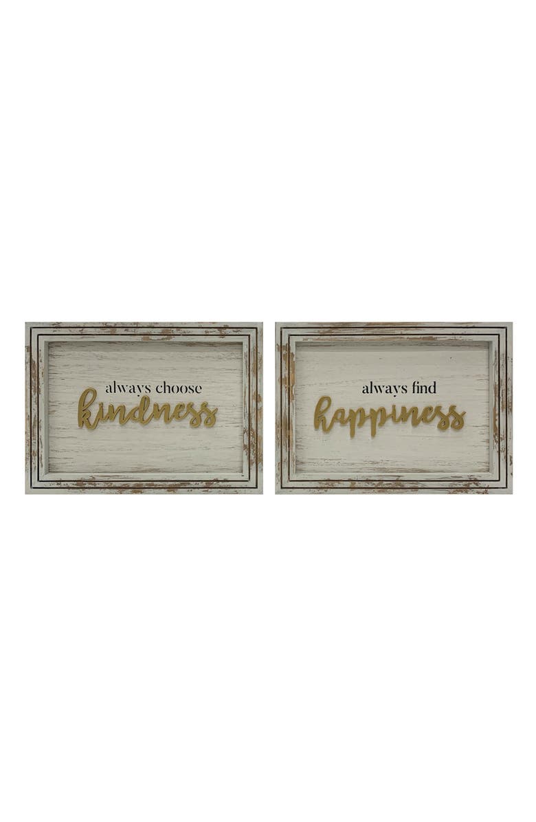 Transpac Distressed White Gold MDF Sign Set of 2 Home Decorations Spring Wall Art, Main, color, White